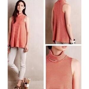 Anthropologie Anthro Puella Mock Neck Rib Orange Striped Swing Tank Tunic Top S